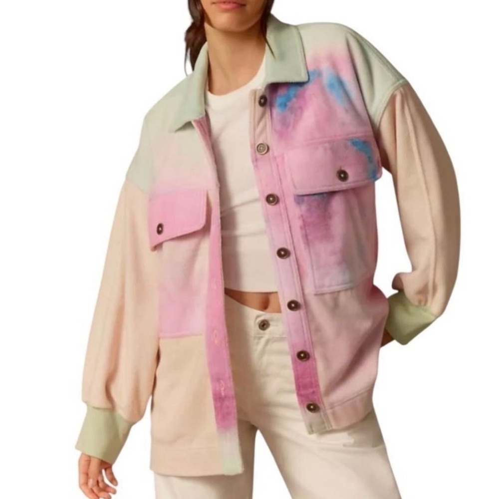 NWT Pilcro Anthropologie Tie Die Button Front Jacket Small Pastel Oversized